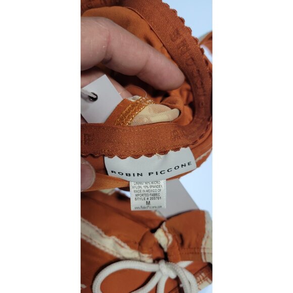Robin Piccone Swim Sz M Bikini Swimsuit Triangle Top and Bottom Orange And White - Picture 6 of 9